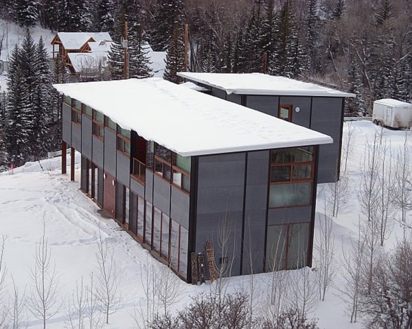 Mountain Prefab House Architecture with Basketball Court in Aspen - Winter View