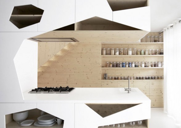 Wooden and White Interiors Apartment Idea - Kitchen
