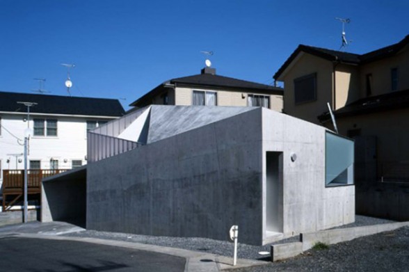Japanese Concrete House Design with Small Building Concept - Exterior
