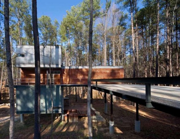 Modern Houses in Forest Environment, A Slop Home Design - Yard