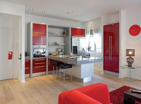 Romantic Apartment Inspiration in Red and White Theme - Kitchen