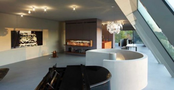 Sodae House, Unusual Angled Glass House Design - Livingroom