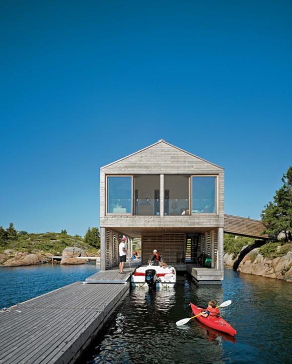 Integrated Dock and House of Boat with Two Level Floating Home Design - Dock