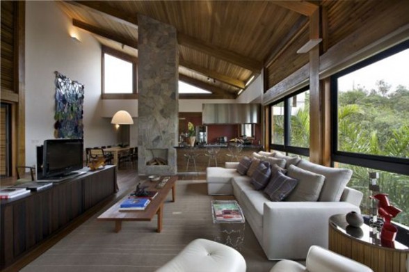 Rock and Wood Combination, Mountain House from David Guerra Architecture - Living room