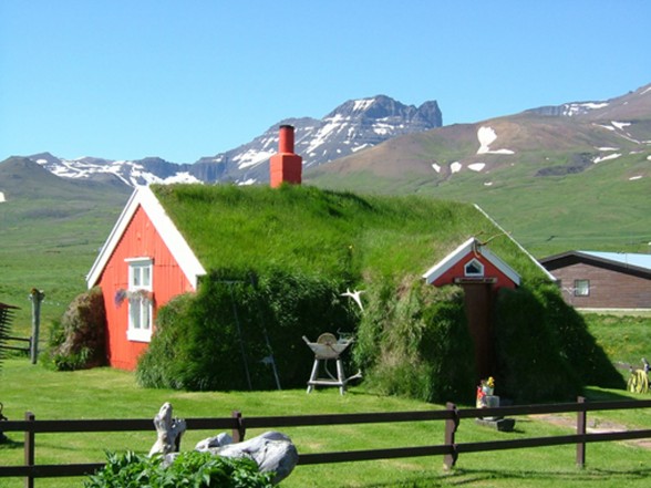 Traditional Icelandic House, Beautiful Green Building - Yard