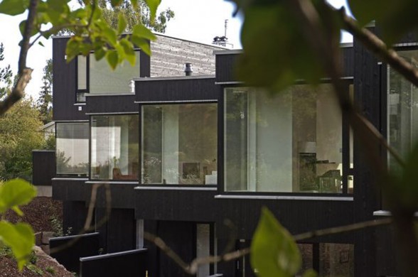 Beautiful Black Exterior Patio House in Oslo by Dahle Dahle Breitenstein - Windows