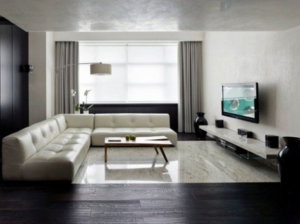Russian Minimalist Apartment, Decolieu Studio Design - Living Room