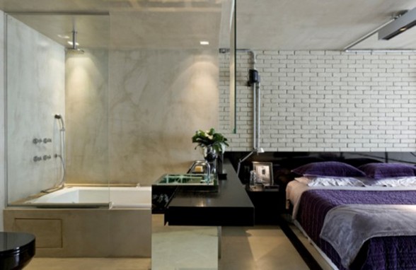 The Industrial Loft, Great Interior Design with Brick-Like Decoration - Bathroom