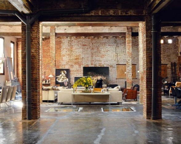 Modern Loft with Industrial Bricks Element for Apartment Ideas