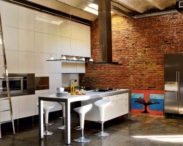 Modern Loft with Industrial Bricks Element for Apartment Ideas - Dining Room