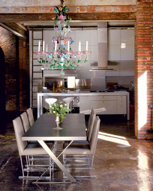 Modern Loft with Industrial Bricks Element for Apartment Ideas - Kitchen