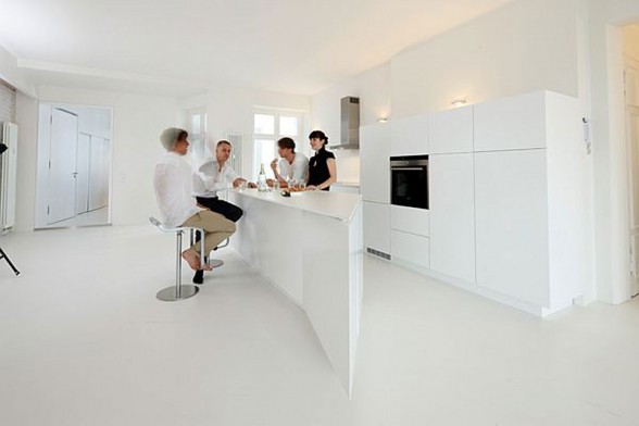 White Apartment Design, Spacious Living Space Ideas - Kitchen
