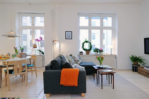 Contemporary Apartment Design in Small Loft Area and Bright Interior - Living Room