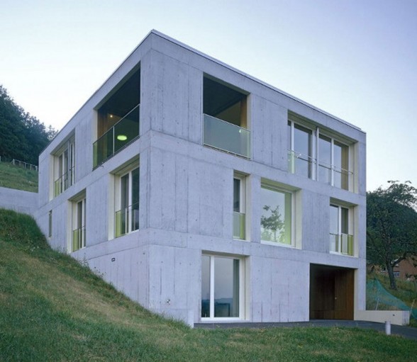 Contemporary Concrete House Design in Rural Landscape of Switzerland - Facade