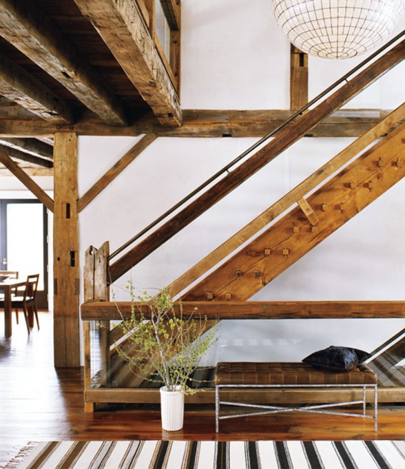 Contemporary House Design from a Barn with High Quality Wood Furniture - Wooden Staircase