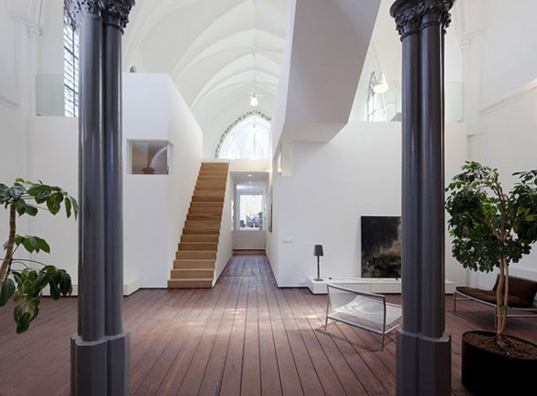 Gothic Church Turned into White Contemporary Home in 2009 - Staircase