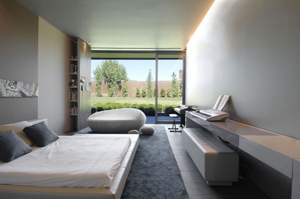 Huge Concrete House Design with Black Interior and Exterior - Bedroom