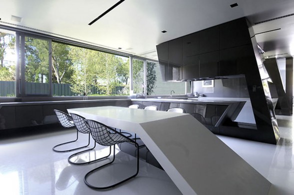 Huge Concrete House Design with Black Interior and Exterior - Dining Table
