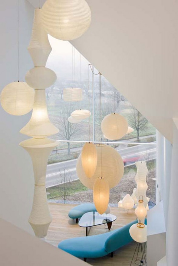 Interesting Architecture of Vitra Haus with Panoramic Views - Lamp Decoration