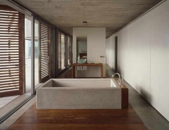 La Casa Jardín del Sol, Modern Glass House Design with Concrete Architecture in Tenerife - Stone Bathtub