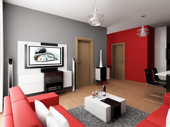 Modern Apartment Design with Red Interior Ideas from Studio Neopolis Slovakia - Livingroom
