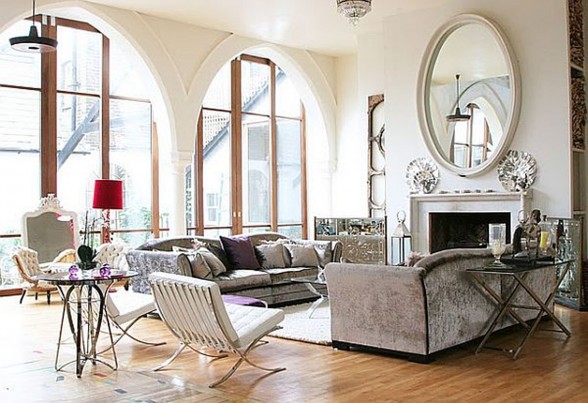 Old Church Turn into Contemporary House - Livingroom with Big Mirror