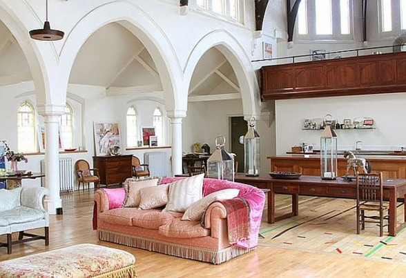 Old Church Turn into Contemporary House - Pink Couches