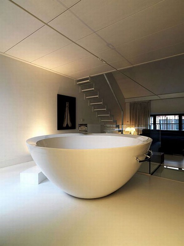 Renovated Industrial Factory into Minimalist Home Design with Spa and Gym - Big Bathtub