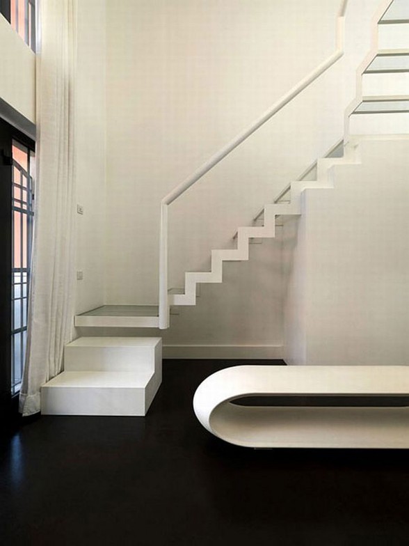 Renovated Industrial Factory into Minimalist Home Design with Spa and Gym - White Staircase