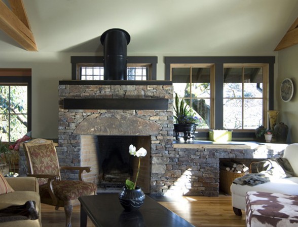 Rock-Wood Combination in a Contemporary House Design by Litmus - Fireplace