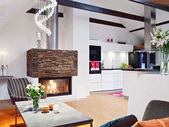 Small Loft with Efficient Placement of Furniture - Fireplace