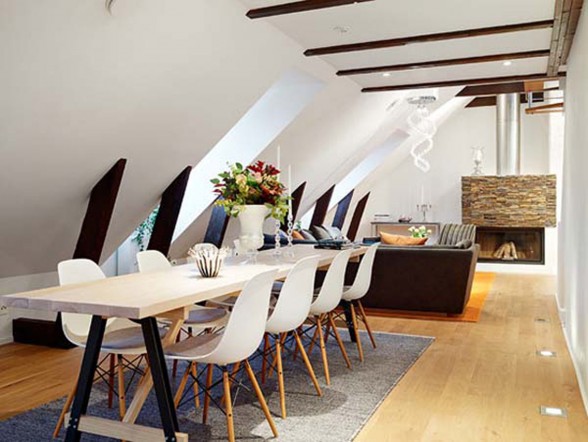 Small Loft with Efficient Placement of Furniture - Large Dining Table