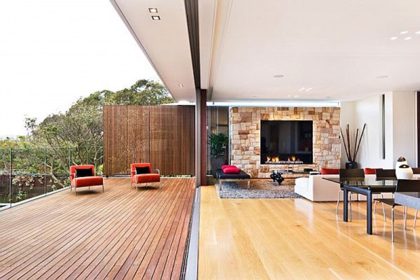The Mosman, Luxurious Residence in Sydney from Corben Architects with Beautiful Views - Fireplace in Balcony