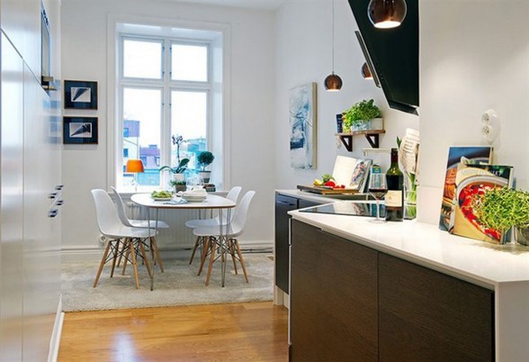 White Apartment Interior Ideas in Sweden - Kitchen and Dining Table