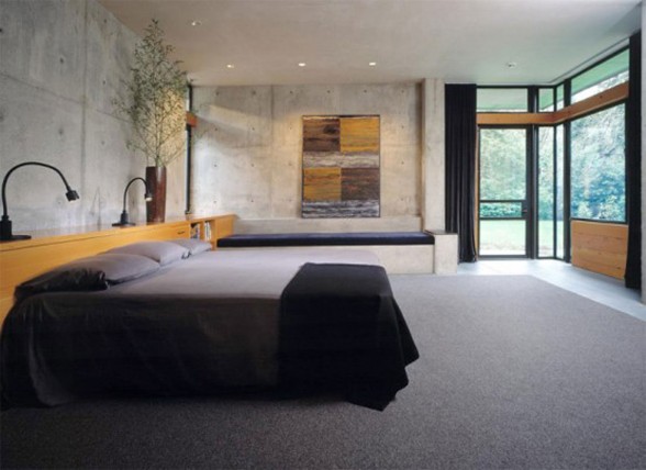 Wooden Elements and Furniture of a Concrete House Design - Bedroom