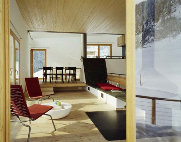 Wooden Mountain House in Swiss Alps from Drexler Guinand Jauslin - Living room