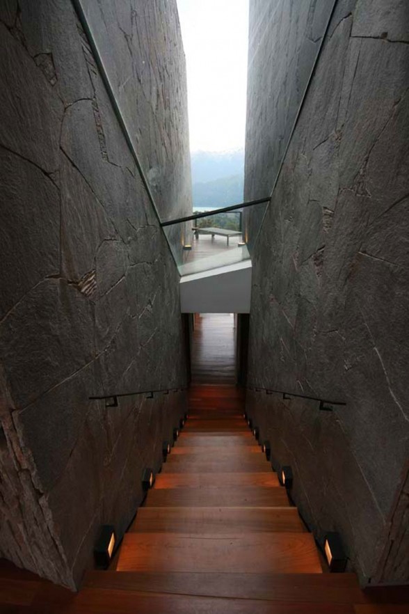 Amazing Mountain Villa with Pantagonian Valley Landscape View from Alric Galindez Architect - Wooden Staircase