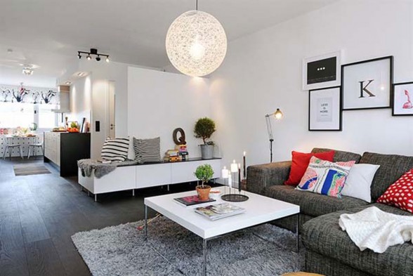Beautiful Interior Design of Small Apartment in 7 Floor Building of Linnestaden - Living Room
