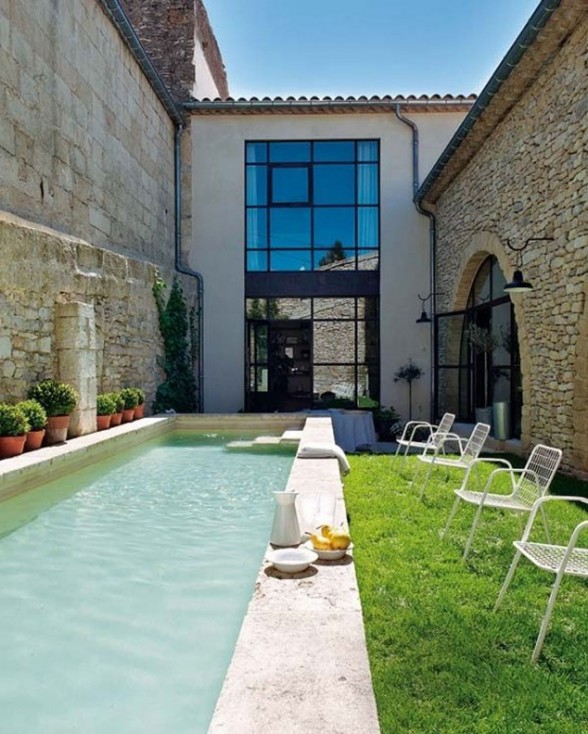 Modern Home Design in France, Redesigning from an Old Oil Mill Factory - Swimming Pool