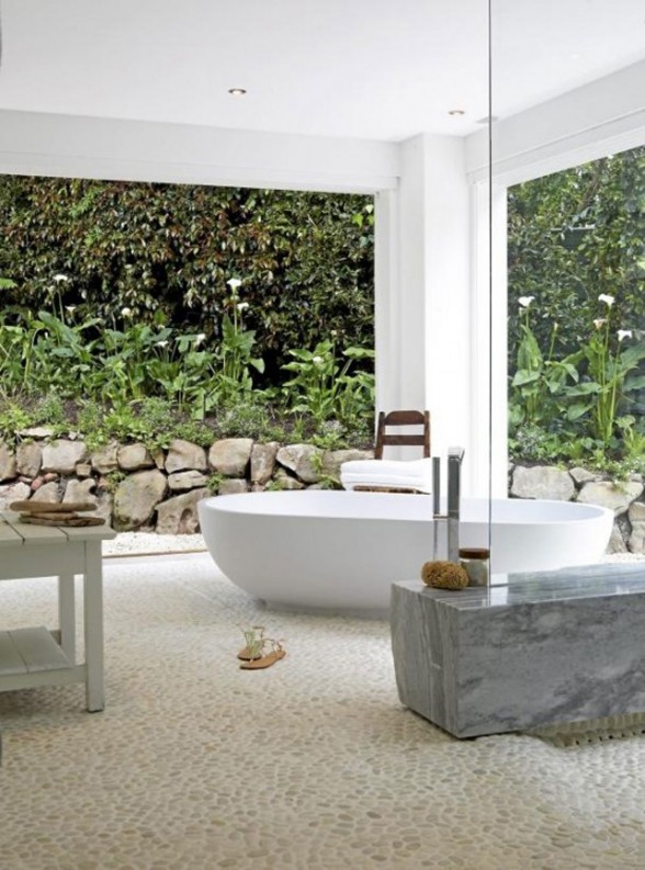 Minimalist and Spacious Interior Design with Outdoor Bathroom in a Contemporary House Plans