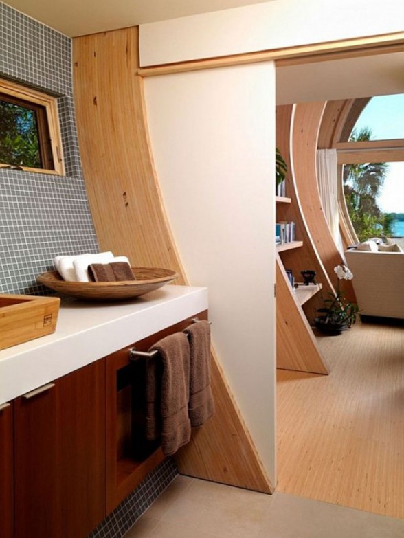 Wooden Framed House, Unusual Design named Hammock-Shaped Guest House - Bathroom