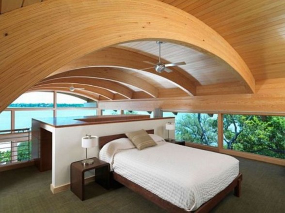Wooden Framed House, Unusual Design named Hammock-Shaped Guest House - Bedroom