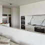 Contemporary Concrete Building Architectural Designs with Revolutionary Furnishing Space: Minimalist White Kitchen Space