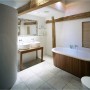 Sophisticated Village House Designs with Wooden Constructions Plans Landscape: Space Saving Bathroom Structural