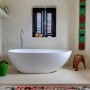 Unique White Concrete House Designs with Japanese and Moroccan Architectural Like: Spacious White Bathroom Pictures