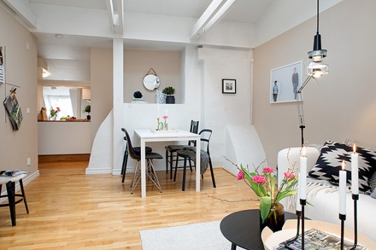 White Interior of Swedish Attic Appartment