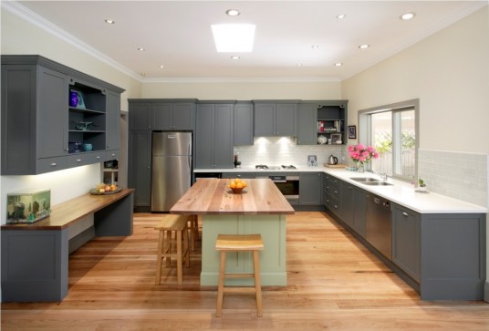 Astonishing Kitchen Cupboards Paint Wooden Floor Gray White Ceiling