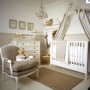 Baby Room Ideas for Your Beloved Children: Beautiful Beige Baby Room Ideas Crystal Chandelier White Drawers