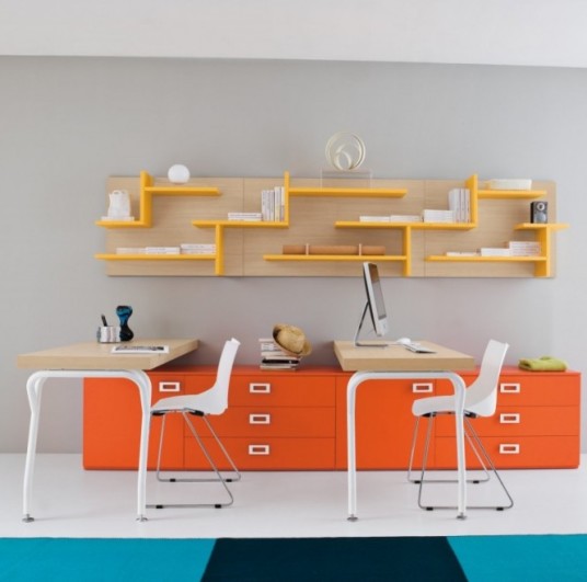 Bright Yellow And Orange Desks For Kids Interior Furniture Twin Table