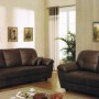 Sofa Warehouse as Your Alternative Choice to Complete Your House Furniture.: Classic Brown Sofa Warohouse Artistic Paintings Bright Living Room